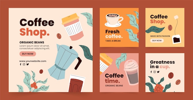 Vector plantilla de publicaciones de instagram de plantación de café de diseño plano