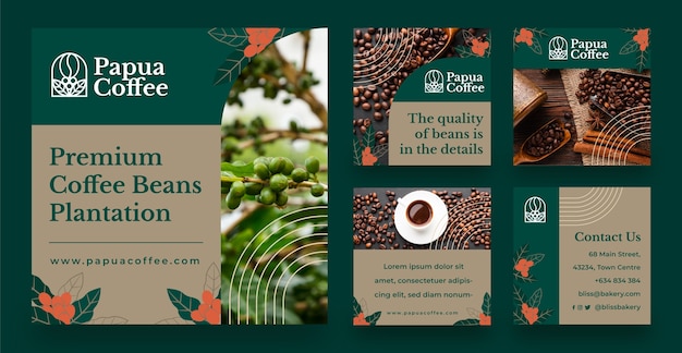 Vector plantilla de publicaciones de instagram de plantación de café de diseño plano