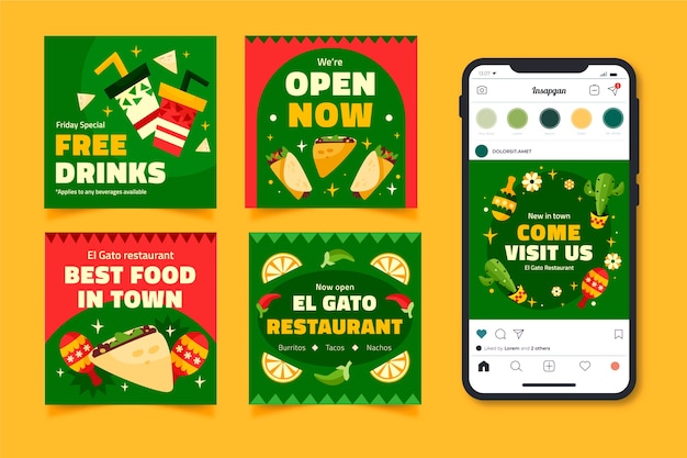 Plantilla de publicaciones de instagram de restaurante mexicano