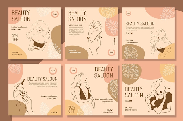 Vector plantilla de publicaciones de instagram de salón de belleza