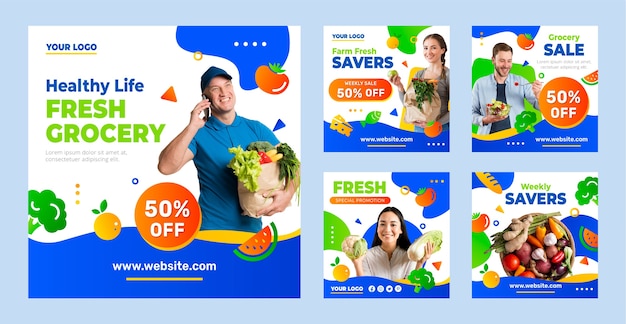 Vector plantilla de publicaciones de instagram de supermercado degradado