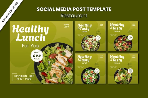 Vector plantilla de publicaciones en redes sociales de restaurantes de comida saludable