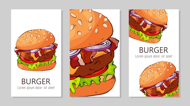 Plantilla para publicidad de hamburguesas de diferentes recetas.