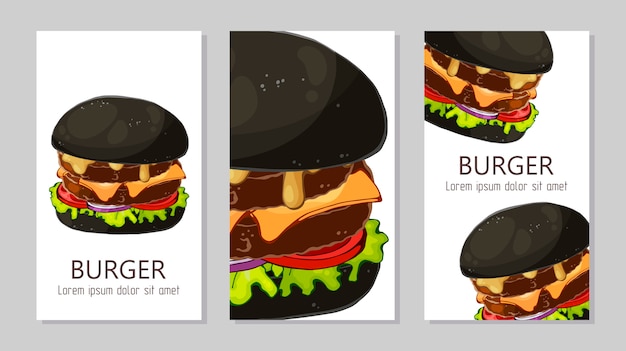 Plantilla para publicidad de hamburguesas de diferentes recetas.