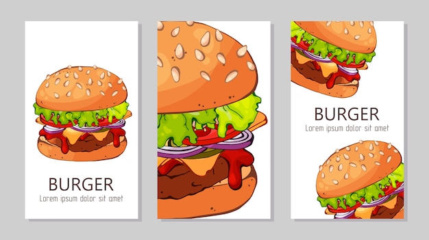 Plantilla para publicidad de hamburguesas de diferentes recetas.