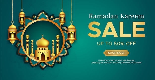 Plantilla realista de banner de venta de ramadan kareem