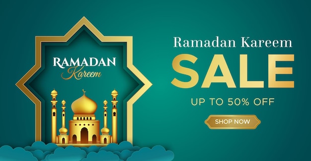 Plantilla realista de banner de venta de ramadan kareem