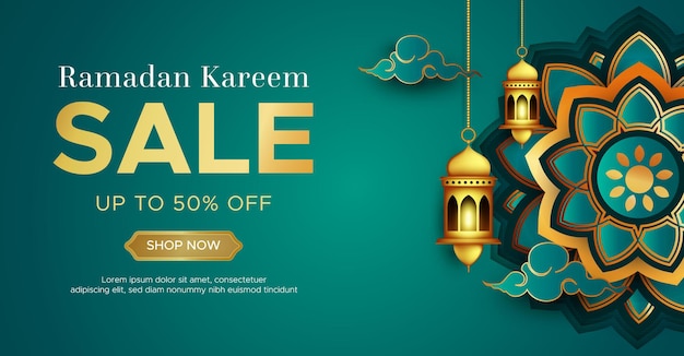Plantilla realista de banner de venta de ramadan kareem