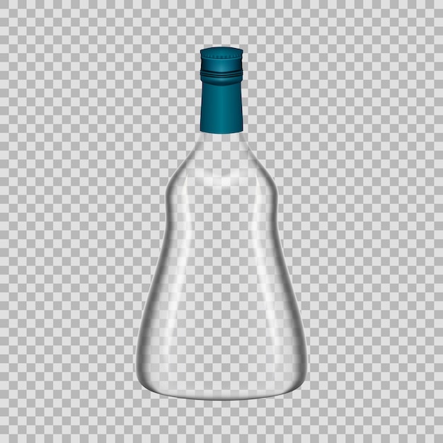 Vector plantilla realista botella de vidrio vacía de coñac con tapón de rosca