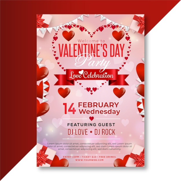 Plantilla realista de cartel del día de San Valentín para parejas de amor