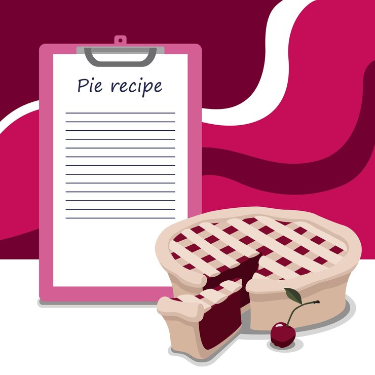 Vector plantilla de receta de pastel de cereza lugar para escribir líneas libres de texto al lado de pastel delicioso listo