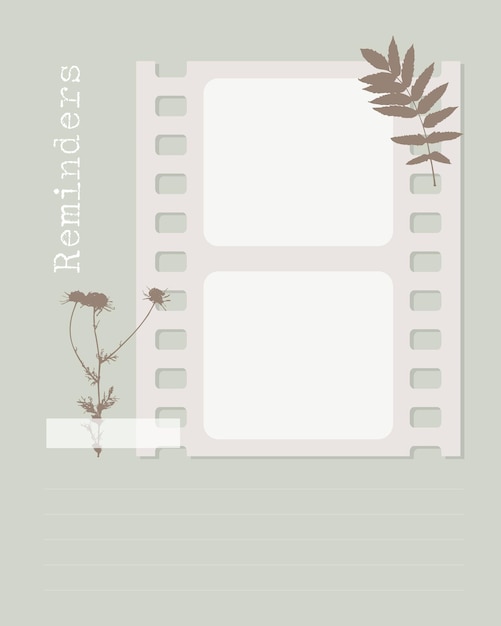 Plantilla de recordatorio collage vintage en blanco con plantas, en blanco para notas para hacer lista, planificador, ideas