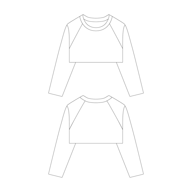 plantilla recortada de manga larga camiseta raglan ilustración vectorial diseño plano contorno ropa