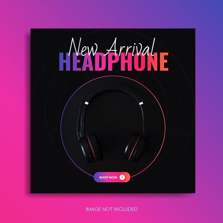plantilla de redes sociales de auriculares negros nueva publicación de Instagram diseño de promoción de banner web anuncio de Facebook