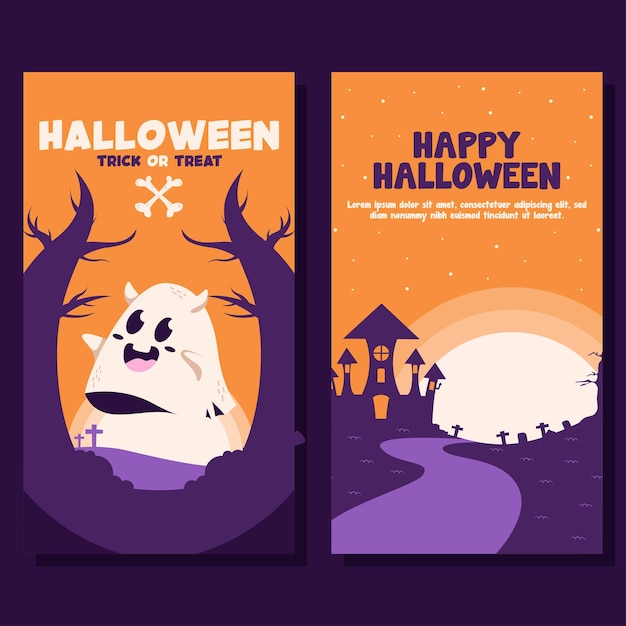 Vector plantilla de redes sociales de banner de fondo plano de halloween