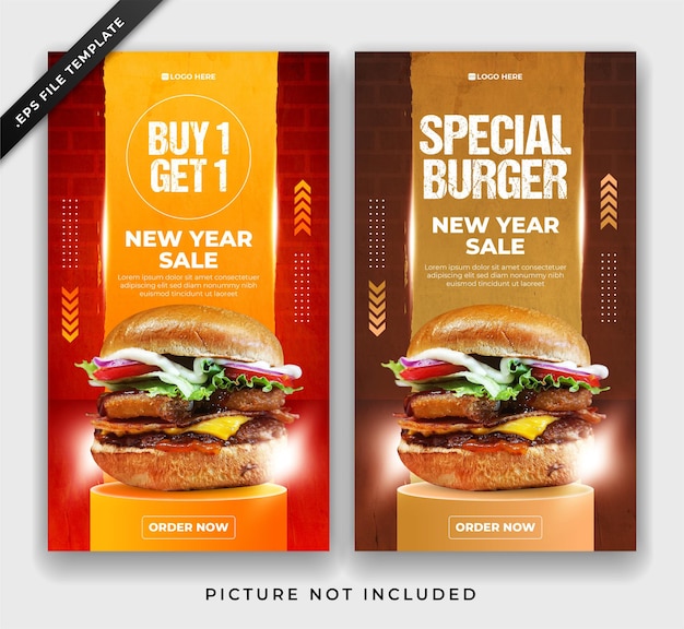 Plantilla de redes sociales de banner o cartel de instagram de historia de hamburguesa de comida