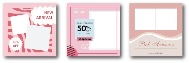 Plantilla de redes sociales banner promoción de venta de moda totalmente editable instagram y facebook cuadrado post marco rompecabezas venta orgánica cartel rojo rosa blanco vector fondo