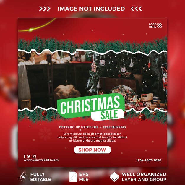 Plantilla de redes sociales de banner de venta de navidad
