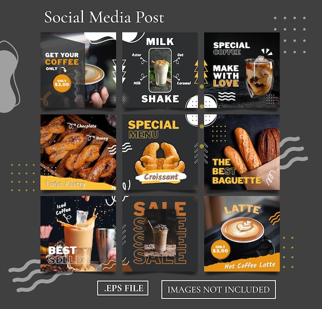 Plantilla de redes sociales de café de carrusel para feed de Instagram