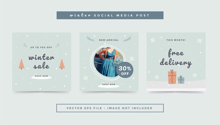Plantilla de redes sociales cuadrada limpia y simple de invierno para instagram, facebook, carruseles.