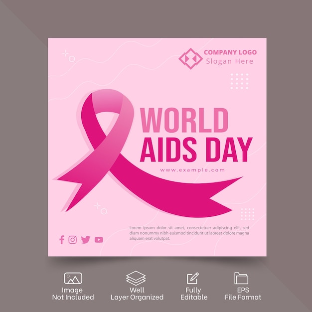 Vector plantilla de redes sociales del día mundial del sida con cinta roja