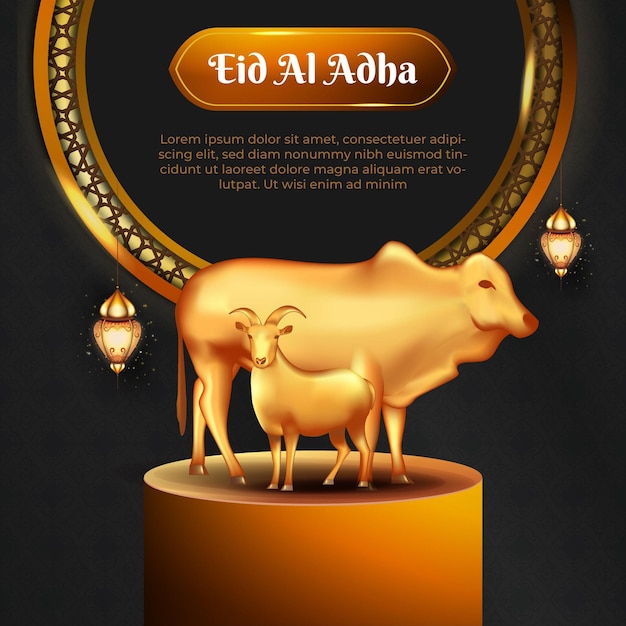 Vector plantilla de redes sociales eid al adha qurban con cabra camello y vaca para diseño de carteles