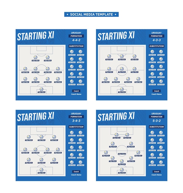 Plantilla de redes sociales de formación de alineación inicial fútbol 2022