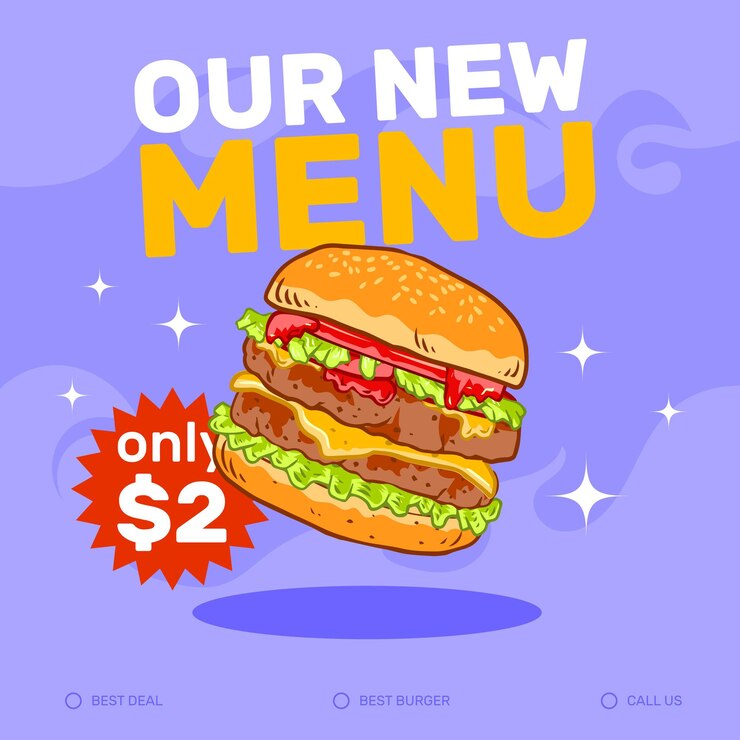 Plantilla de redes sociales de hamburguesa de comida rápida dibujada a mano