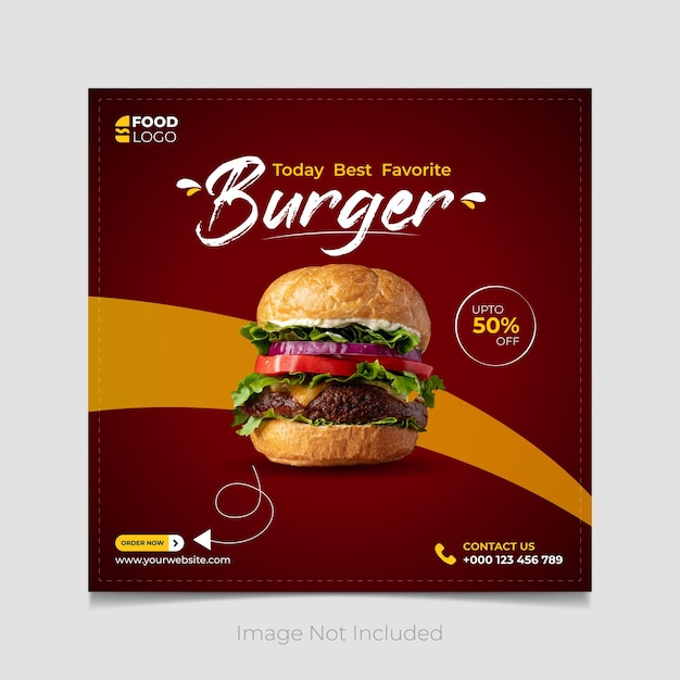 Plantilla de redes sociales de hamburguesa de menú de comida deliciosa de vector