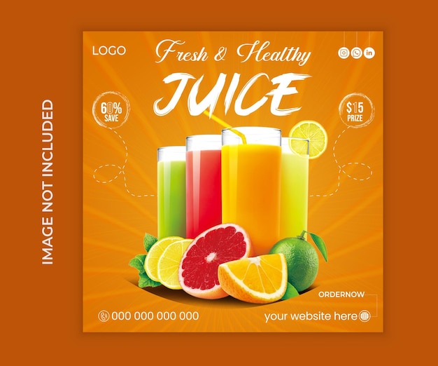 Plantilla de redes sociales de menú de comida de jugo de naranja