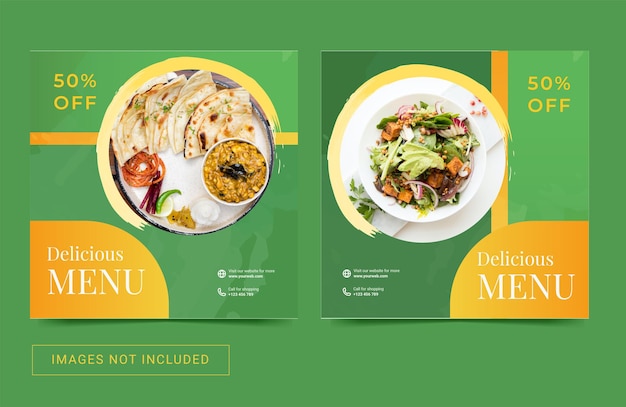 Vector plantilla de redes sociales para menú de restaurante de comida culinaria banner publicitario flyer promoción publicación de instagram