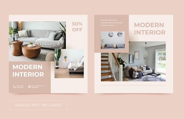 Vector plantilla de redes sociales para muebles casa interior anuncio banner promoción instagram feed