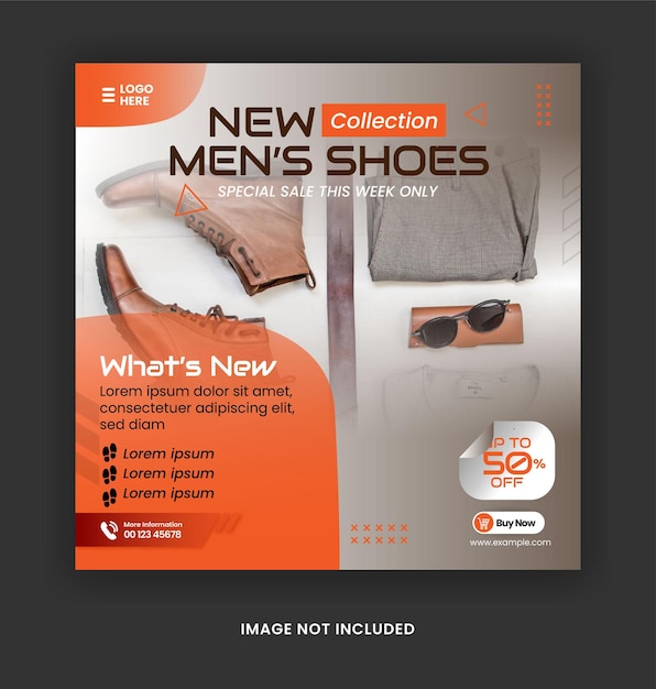 Plantilla de redes sociales de zapatos de publicación de instagram y plantilla de banner web con color naranja gris de lujo