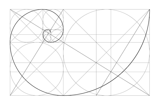 plantilla de relación dorada vectorial espiral dorada relación dorada matriz de Fibonacci número de Fibonocci