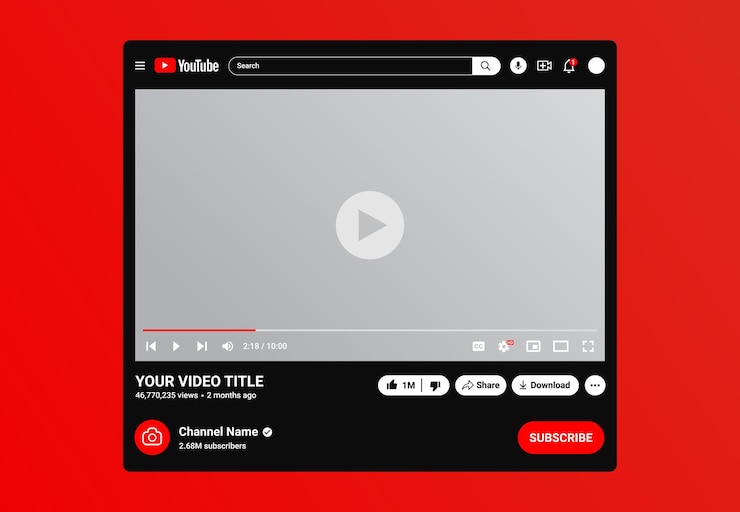 Vector plantilla de reproductor multimedia realista de youtube