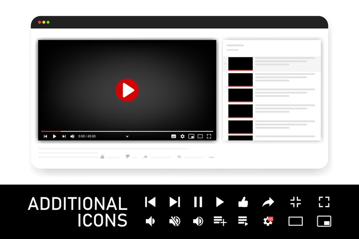 Vector plantilla de reproductor de video para aplicaciones web o móviles. ilustración vectorial.