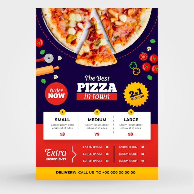 Plantilla de restaurante de pizza de diseño plano