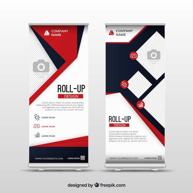 Plantilla de roll up de negocios con elementos rojos