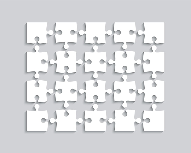 Plantilla de rompecabezas con 20 piezas separadas Rejilla de esquema de rompecabezas Juego de pensamiento con formas separadas