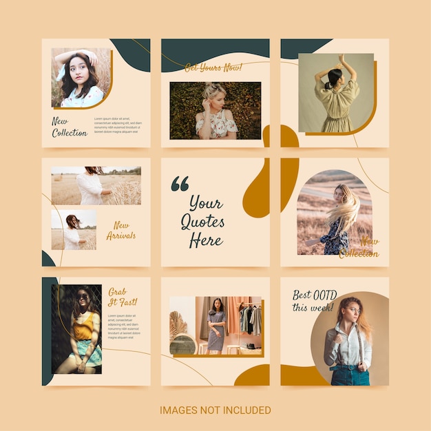 Plantilla de rompecabezas de redes sociales para mujer moda estética de color verde amarillo.
