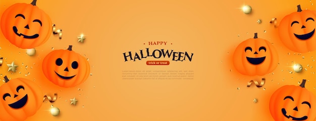 Plantilla de saludo de feliz Halloween con calabazas