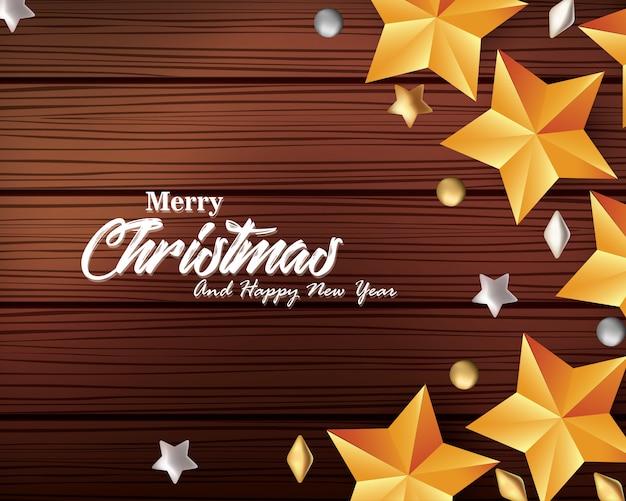 Plantilla de saludo de Navidad, decoración de Navidad sobre fondo de madera
