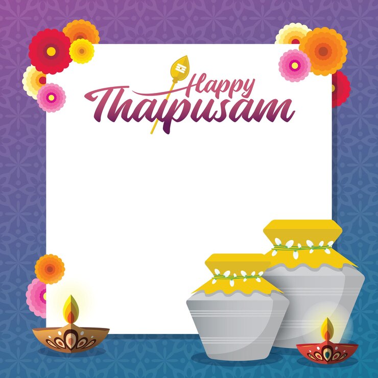 Plantilla de saludo thaipusam Paal kudam milk pot diya flor de caléndula sobre fondo degradado