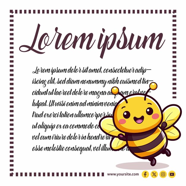 Plantilla de saludos de las redes sociales del vector de las abejas felices