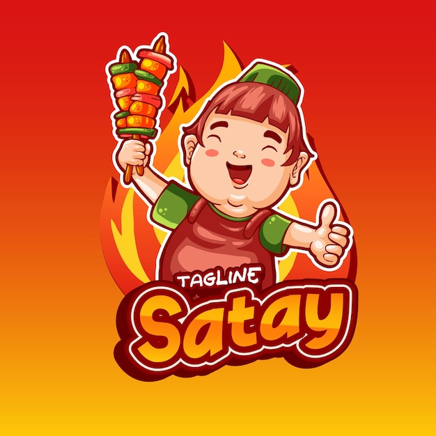 Vector plantilla de satay de ilustración de personaje divertido