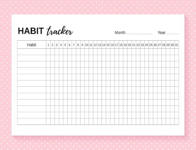 Plantilla de seguimiento de hábitos. Diseñar un diario de hábitos por mes. Ilustración vectorial.