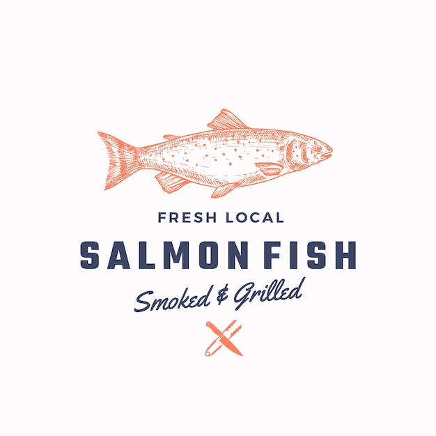 Plantilla de signo, símbolo o logotipo abstracto de salmón ahumado y asado. .
