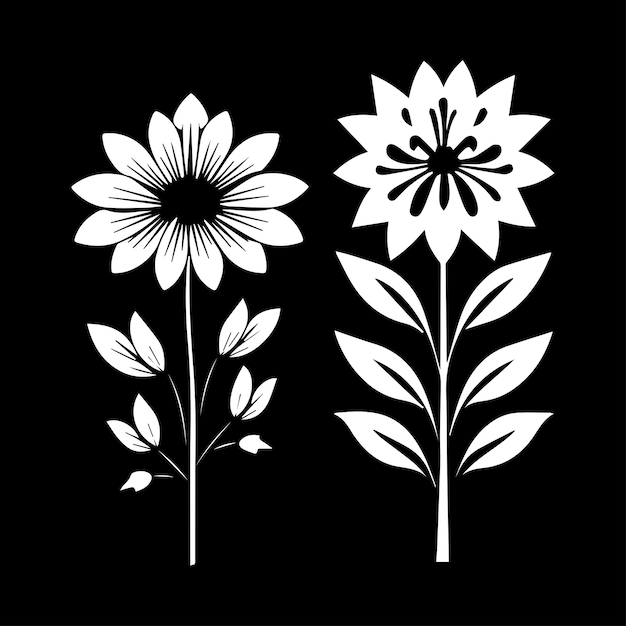 Plantilla de silueta de flor vectorial en blanco y negro