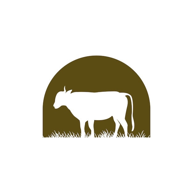Plantilla De Símbolo De Ilustración De Diseño Minimalista Simple De Silueta De Vector De Granja De Ganado De Logotipo De Vaca