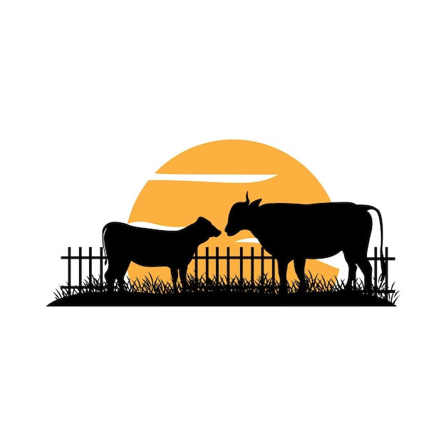 Plantilla De Símbolo De Ilustración De Diseño Minimalista Simple De Silueta De Vector De Granja De Ganado De Logotipo De Vaca